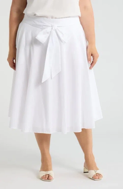 Tahari Asl Tie Waist Midi Skirt In White