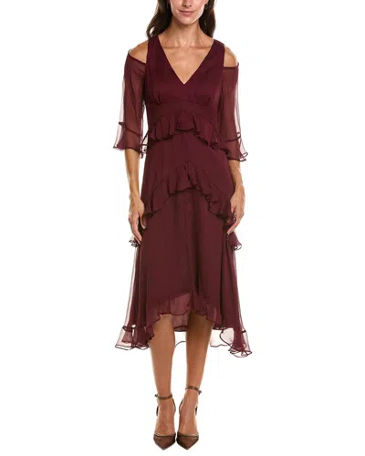 Tahari Asl Tiered Chiffon Midi Dress In Burgundy