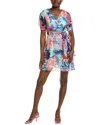 Tahari Asl Petite Shadow Stripe Ruffle Floral Print Dress In Multi