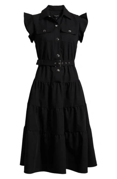 Tahari Asl Tiered Midi Dress In Black