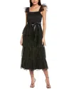 Tahari Asl Pleated Tiered Metallic Dress In Black