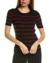 Tahari Asl Stripe Short Sleeve Sweater In Black