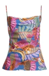 Tahari Asl Tropical Print Satin Camisole In Wild Berry