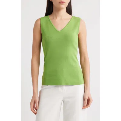 Tahari Asl V-neck Sweater Tank In Fern