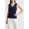 Tahari Asl V-neck Sweater Tank In Navy