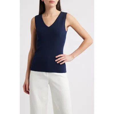 Tahari Asl V-neck Sweater Tank In Navy