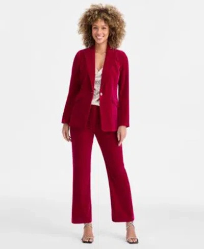 Tahari Asl Velvet Blazer Sequinned Top Velvet Pants In Animal Print