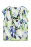 Tahari Asl Watercolor Cowl Neck Satin Top In Fern Watercolor
