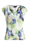 Tahari Asl Watercolor Cowl Neck Satin Top In Fern Watercolor