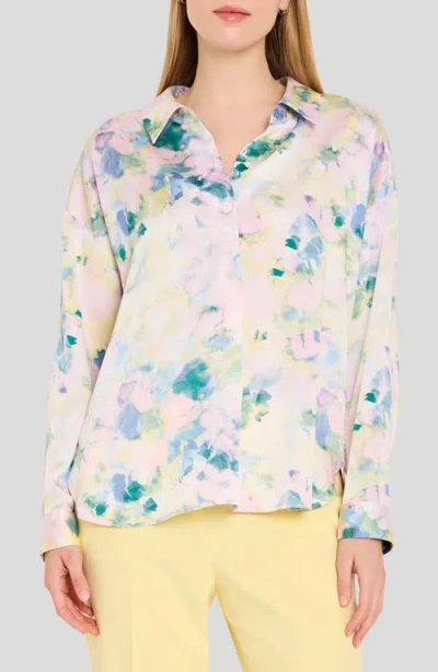 Tahari Asl Watercolor Floral Print Shirt In Multi