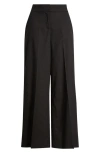 Tahari Asl Wide Leg Linen Blend Pants In Black