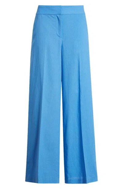 Tahari Asl Wide Leg Linen Blend Pants In Summer Sky