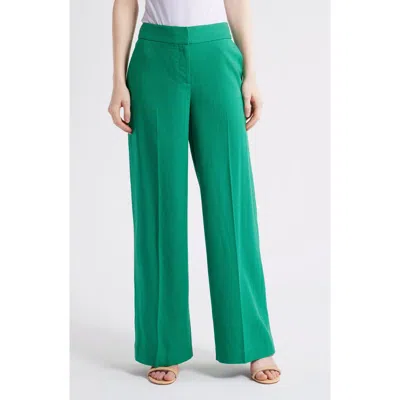 Tahari Asl Plus Size Linen-blend Wide-leg Pants In Clover