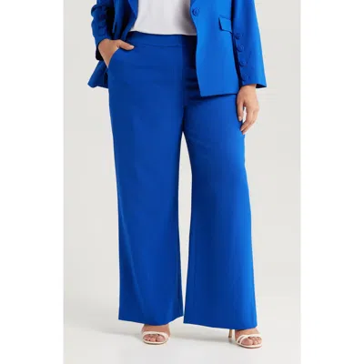 Tahari Asl Plus Size One Button Blazer Knit Top Wide Leg Pants In Cobalt