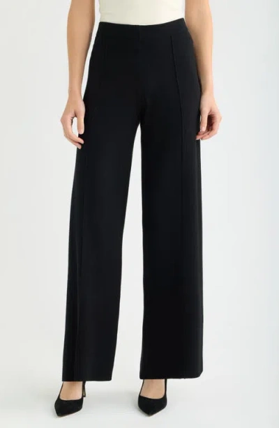 Tahari Asl Wide Leg Sweater Knit Pants In Black