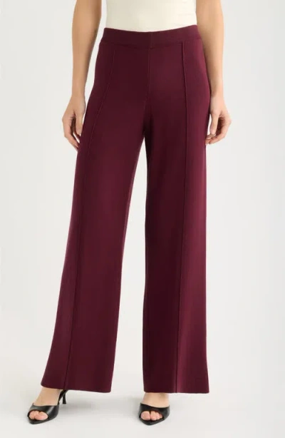 Tahari Asl Wide Leg Sweater Knit Pants In Cranberry