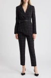 Tahari Asl Windowpane Check Belted Blazer & Pants Set