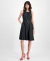 Tahari Asl Pleat Belted Fit & Flare Dress