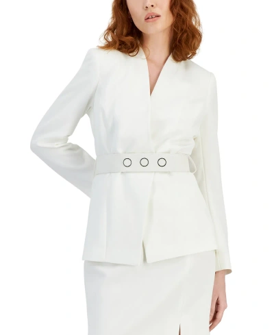 Tahari Asl Women's Belted Wrap Collarless Blazer In Ivory