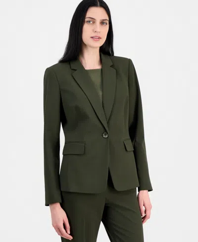 Tahari Asl Women's Bi-stretch One-button Blazer With Inner-elastic Retractable Sleeves In Green
