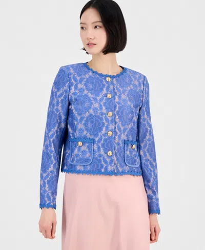 Tahari Asl Women's Bonded Lace Long-sleeve Jacket In Blue