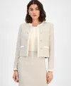 Tahari Asl Women's Boucle Collarless Cropped Jacket In Khaki,ivory