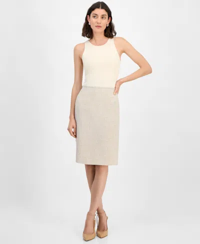 Tahari Asl Women's Boucle Short Pencil Skirt In Khaki,ivory