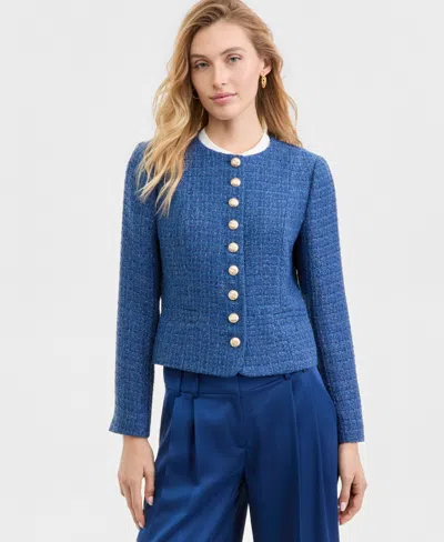 Tahari Asl Women's Boucle Tweed Cropped Jacket In Blue