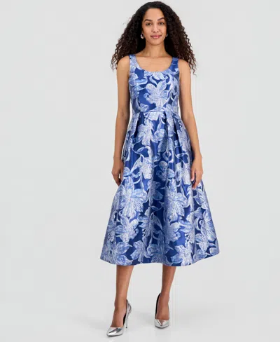 Tahari Asl Women's Brocade Sleeveless Midi Dress In Blue