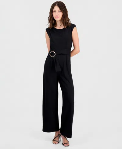 Tahari Asl Women's Buckle-belted Sleeveless Jumpsuit In Black