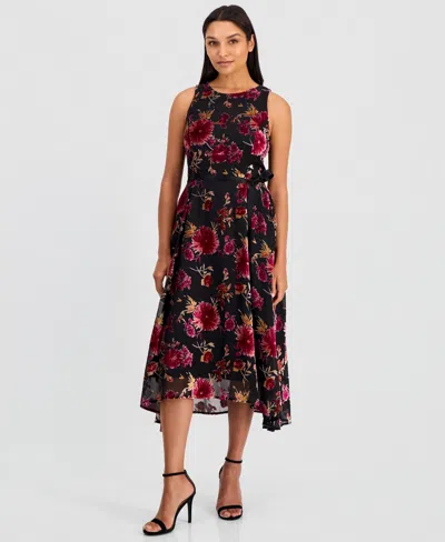Tahari Asl Floral Midi Dress In Purple