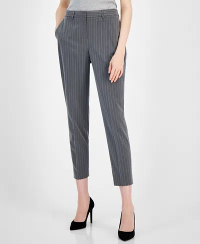 Tahari Asl Pinstripe Classic Pants In Grey Ivory