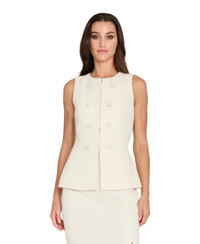 Tahari Asl Women's Collarless Cropped Boucle Vest In Animal Print