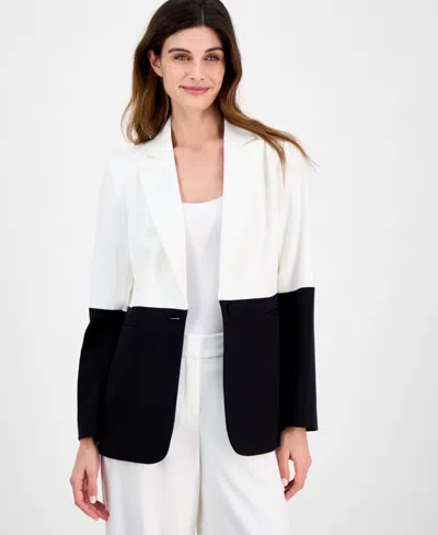 Tahari Asl Women's Color-blocked One-button Boyfriend Blazer In White,black