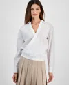 Tahari Asl Women's Cotton Faux-wrap Top In Ivory