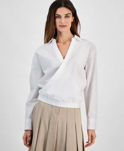 Tahari Asl Women's Cotton Faux-wrap Top In Ivory