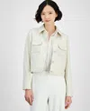 Tahari Asl Women's Cropped Button-front Tweed Jacket In Ecru