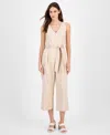 Tahari Asl Tie Waist Sleeveless Stretch Cargo Jumpsuit