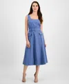 Tahari Asl Belted Denim Midi Dress In Indigo