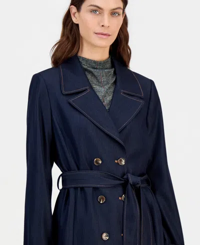 Tahari Asl Women's Denim Trench Coat In Blue
