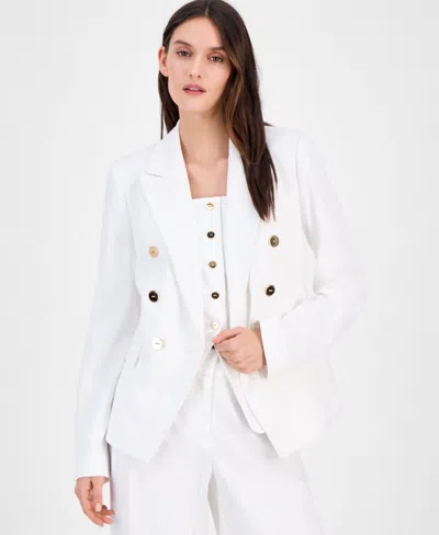 TAHARI ASL WOMEN'S LINEN-BLEND DOUBLE-BREASTED BLAZER