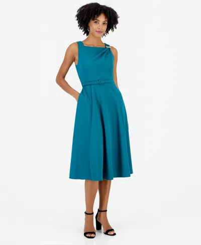Tahari Asl Women's Embellished Tank A-line Square Neck Midi Dress In Blue