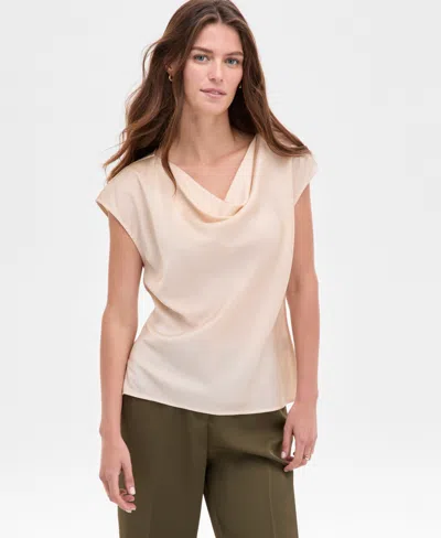 Tahari Asl Women's Extended-shoulder Draped-neck Blouse In Neutral
