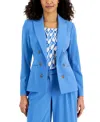 Tahari Asl Womens Faux Double Breasted Boyfriend Blazer Flutter Sleeve Blouse Cropped Pants In Summer Sky