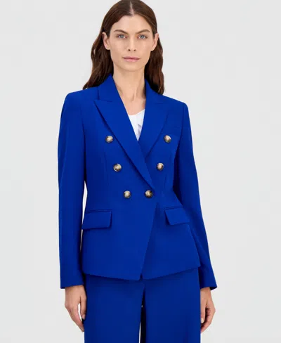 Tahari Asl Women's Faux Double-breasted Blazer In Blue