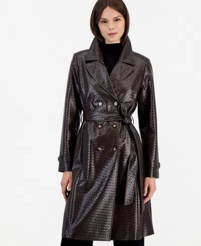 Tahari Asl Women's Faux Leather Lined Belted Trench In Brown