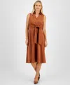 Tahari Asl Tie Belt Faux Wrap Dress In Walnut
