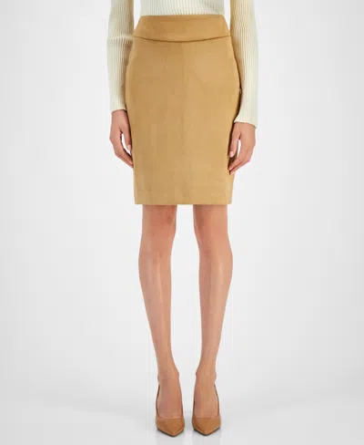 Tahari Asl Women's Faux Suede Pencil Skirt In Fawn