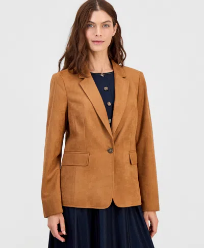 Tahari Asl Women's Faux-suede Single-button Blazer In Brown