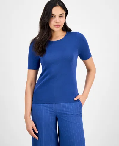 Tahari Asl Short Sleeve Sweater In Indigo
